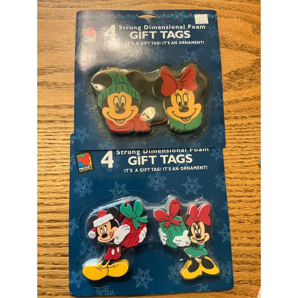 Vintage Disney Christmas Gift Tags Lot Mickey Minnie 45ct 12ct Foam Ornaments